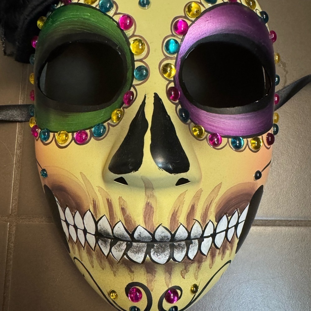 MARDI GRAS Day of the Dead Full Face Mask Top Hat Colorful Tie Back Adult - Picture 9 of 9